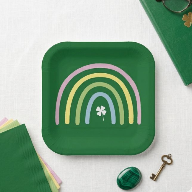 Pastel Rainbow and Shamrock St Patricks Day Design Paper Plates (Creator Uploaded)