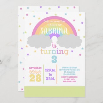 Pastel Rainbow And Stars Birthday Party Invitation by prettypicture at Zazzle