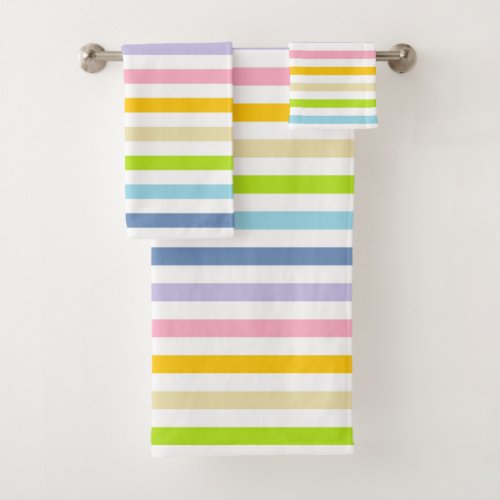 Pastel Rainbow and White Stripes Bath Towel Set