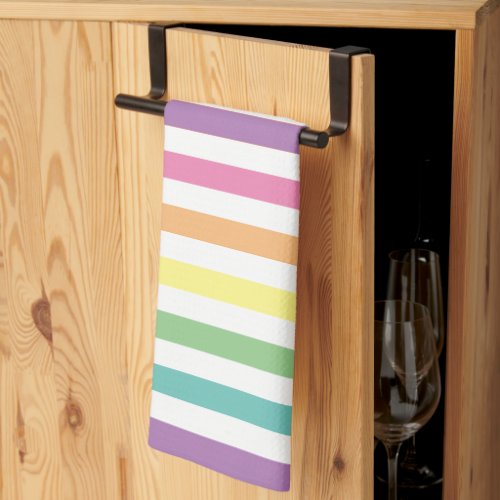 Pastel Rainbow and White Stripes Pattern Striped Kitchen Towel