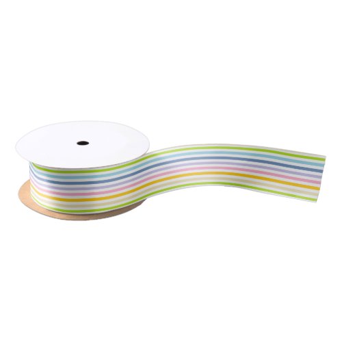 Pastel Rainbow and White Stripes Satin Ribbon