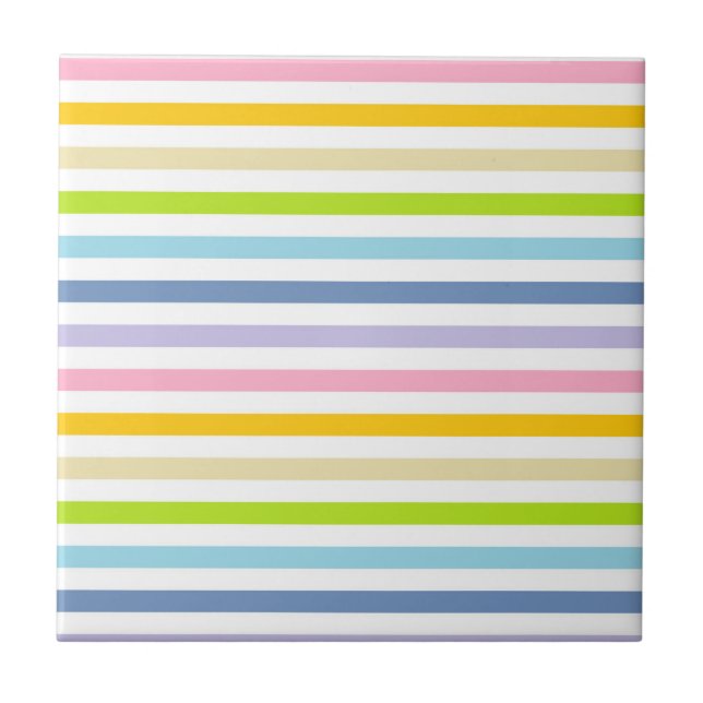 Pastel Rainbow and White Stripes Tile (Front)
