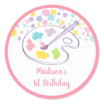 Pastel Rainbow Art Party Birthday Classic Round Sticker