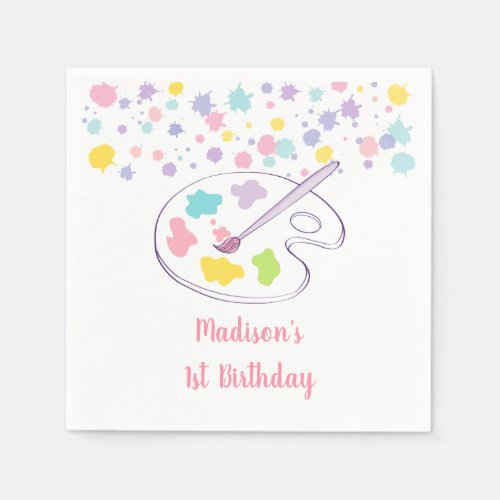 Pastel Rainbow Art Party Birthday Napkins