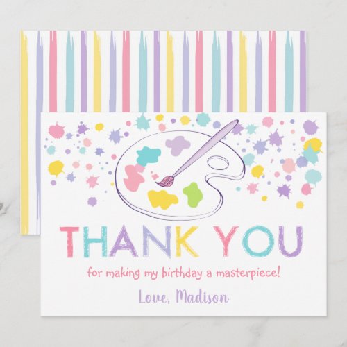 Pastel Rainbow Art Party Birthday Thank You Card