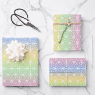 Pastel Rainbow Asanoha Geometric Pattern Wrapping Paper Sheets