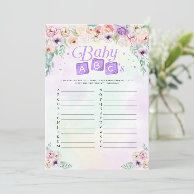 Pastel Rainbow Baby Shower Baby ABC's Game Card (Standing Front)