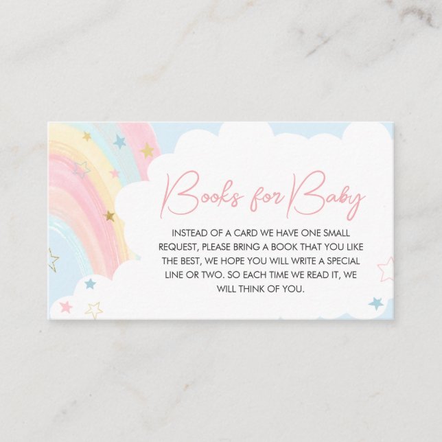 Pastel Rainbow Baby Shower Books for Baby Enclosure Card (Front)