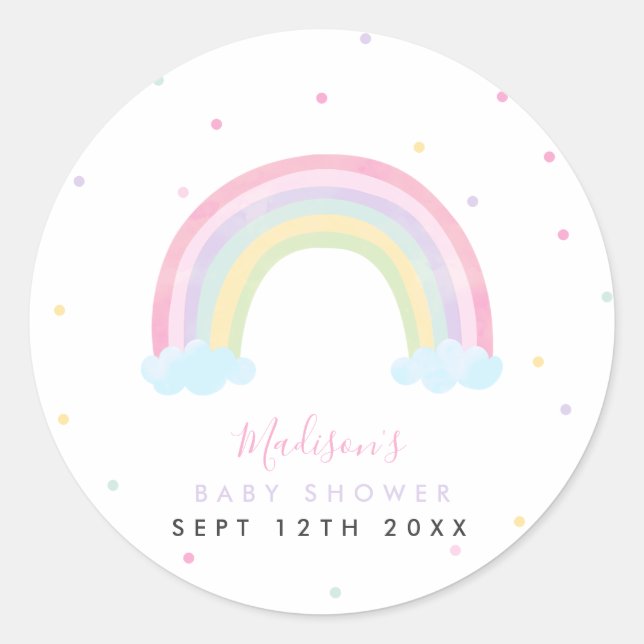 Pastel Rainbow Baby Shower Classic Round Sticker (Front)