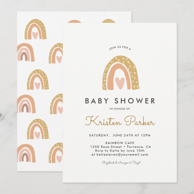 Pastel Rainbow Baby Shower Invitation Cards (Front/Back)
