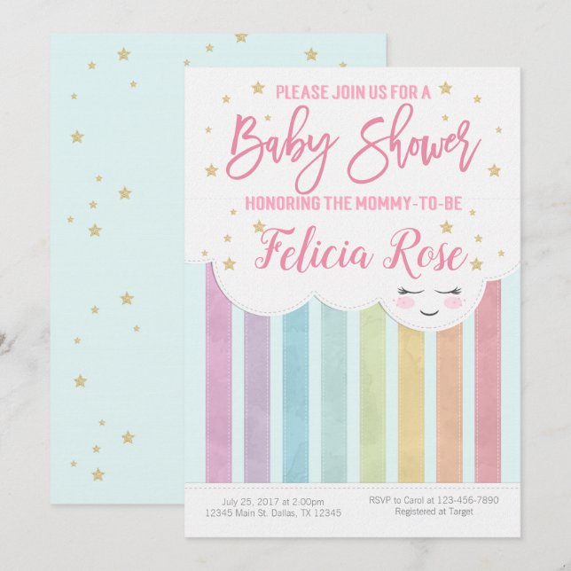 Pastel Rainbow Baby Shower Invitation Invite (Front/Back)