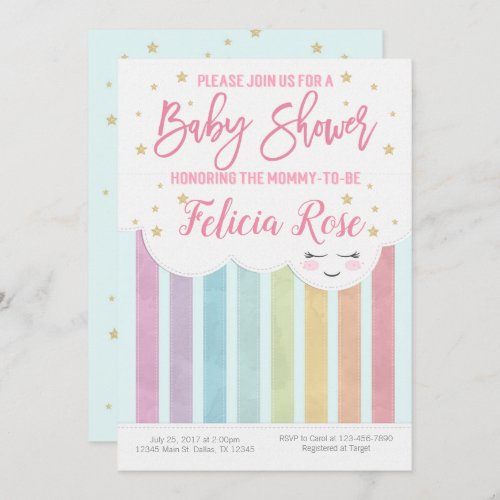 Pastel Rainbow Baby Shower Invitation Invite