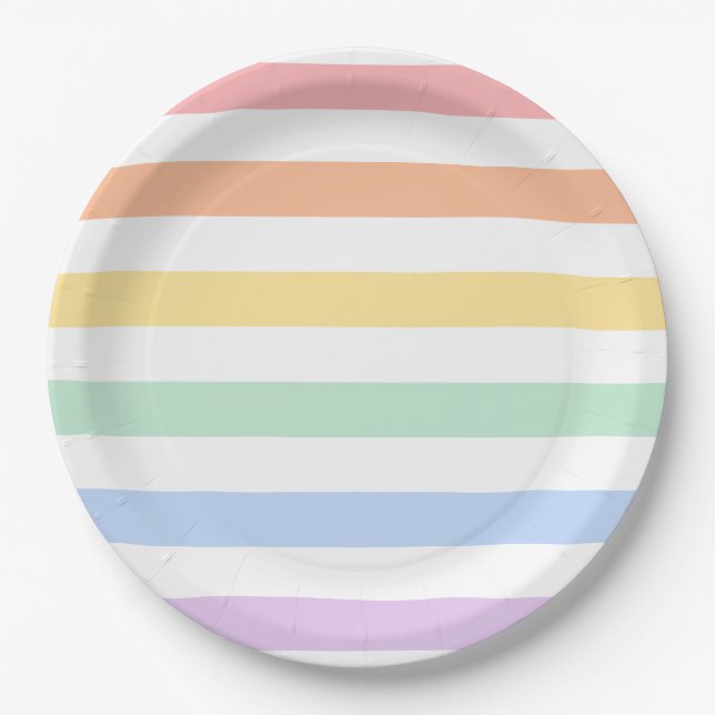 Pastel Rainbow Baby Shower or Birthday  Paper Plates (Front)