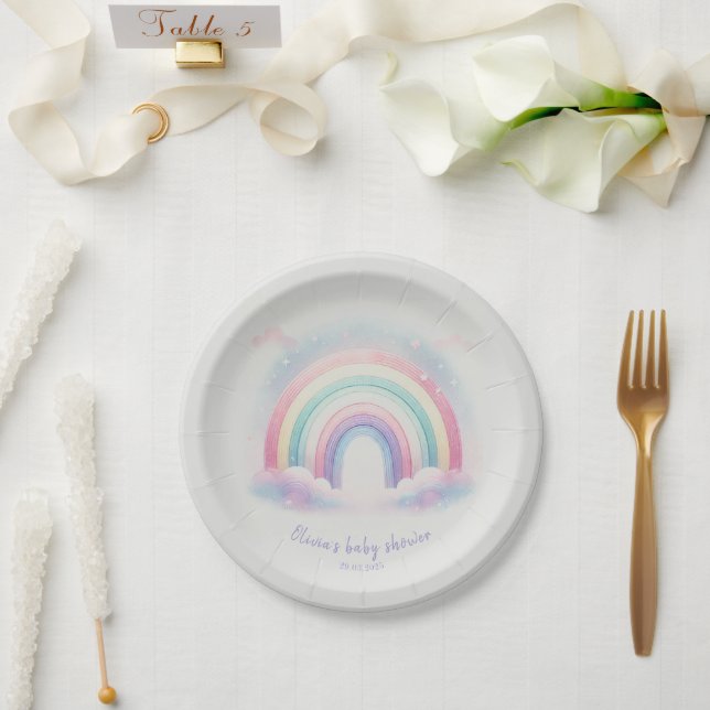 Pastel Rainbow Baby Shower Paper Plate (Wedding)