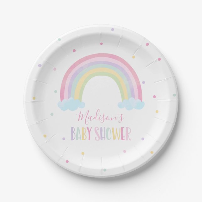 Pastel Rainbow Baby Shower Paper Plates (Front)