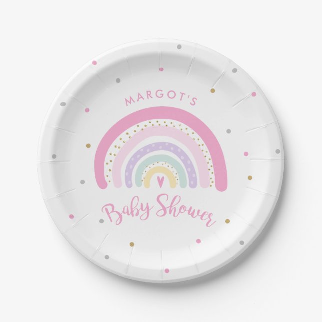 Pastel Rainbow Baby Shower Paper Plates (Front)