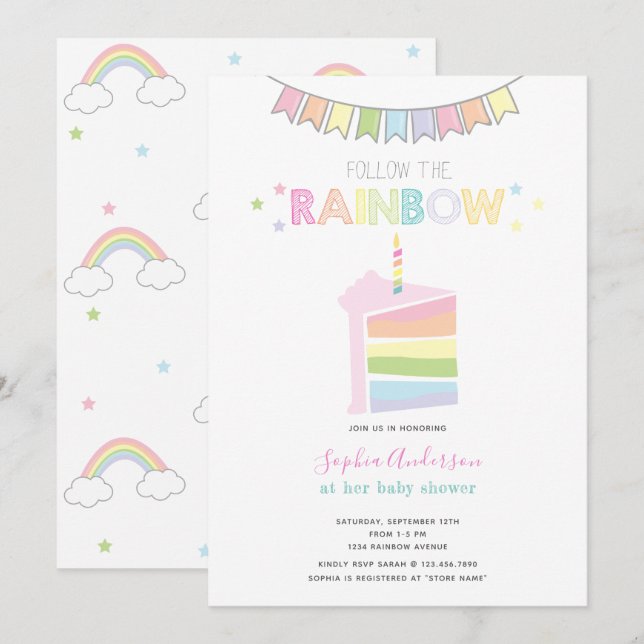 Pastel Rainbow Baby Shower Party Invitation (Front/Back)