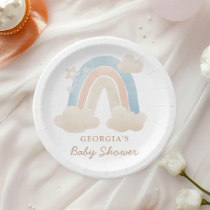 Pastel Rainbow Baby Shower Sky With Cream Clouds Paper Plates