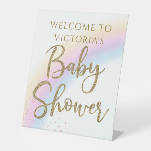 Pastel Rainbow Baby Shower Table Welcome Table Pedestal Sign