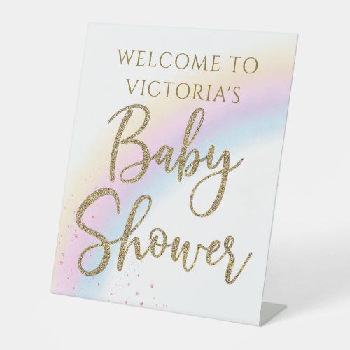 Pastel Rainbow Baby Shower Table Welcome Table Pedestal Sign