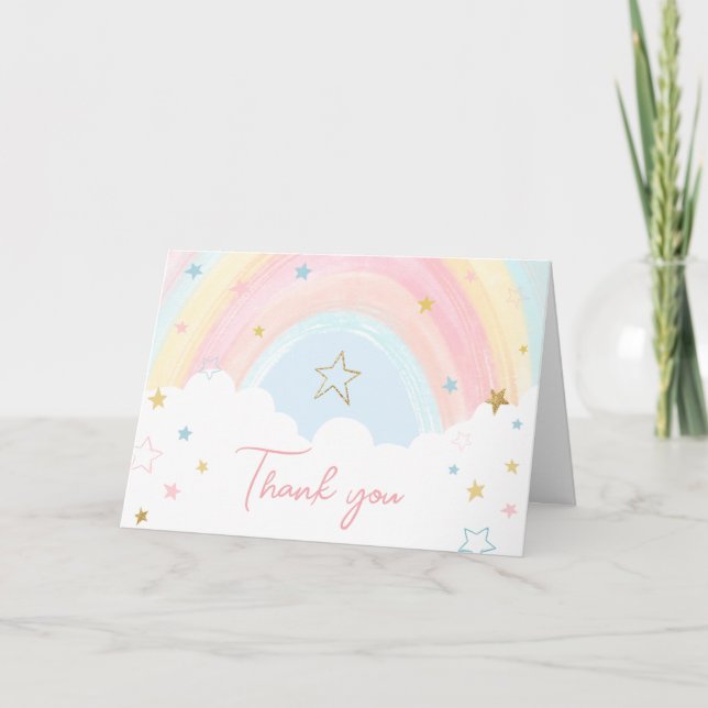 Pastel Rainbow Baby Shower  Thank You Card (Front)
