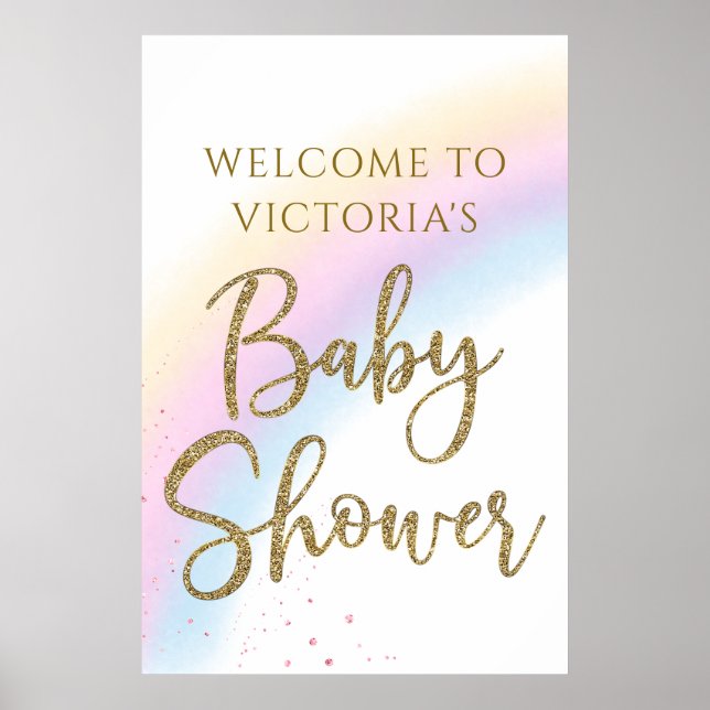 Pastel Rainbow Baby Shower Welcome Sign Any Color (Front)