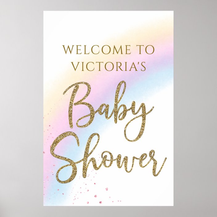 Pastel Rainbow Baby Shower Welcome Sign Any Color Zazzle Com