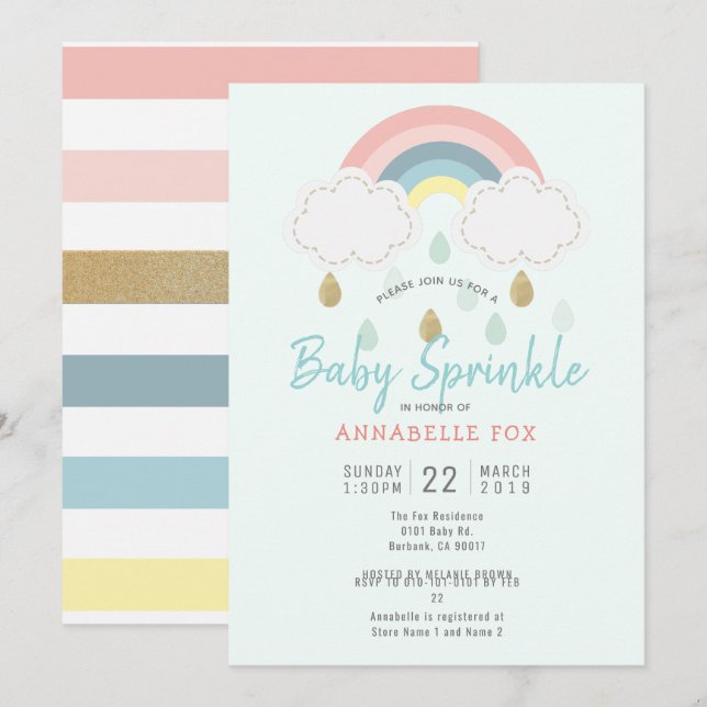 Pastel Rainbow Baby Sprinkle Shower Invitation (Front/Back)