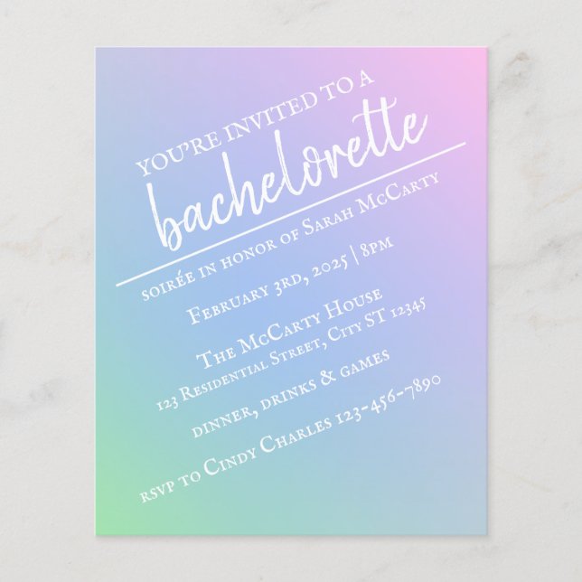 Pastel Rainbow Bachelorette Party Flyer (Front)