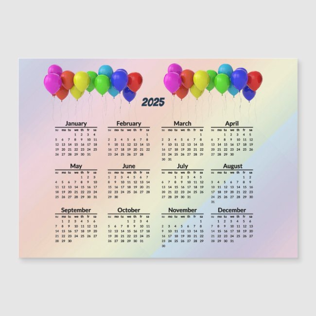 Pastel Rainbow Balloon 2025 Calendar Magnetic Card