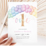 Pastel Rainbow Balloon Arch 1st Birthday Party Invitation