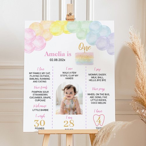 Pastel Rainbow Balloon Birthday Milestone Poster