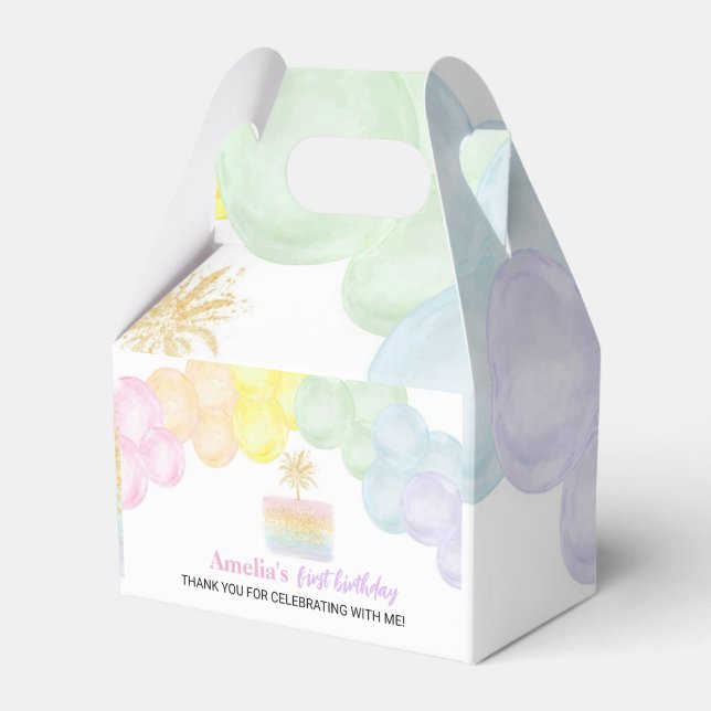 Pastel Rainbow Balloon Favor Box Birthday Party (Front Side)