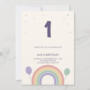Pastel Rainbow Balloon Kids Birthday Invitation