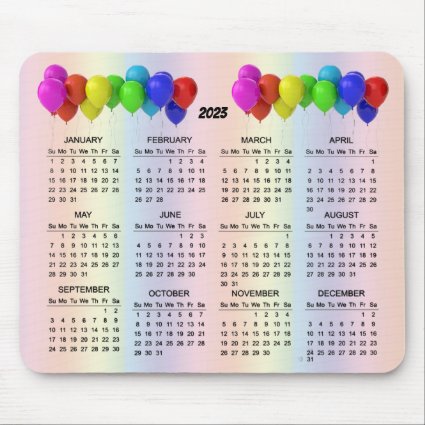Pastel Rainbow Balloons 2023 Calendar Mousepad