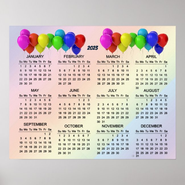 Pastel Rainbow Balloons 2023 Calendar Poster