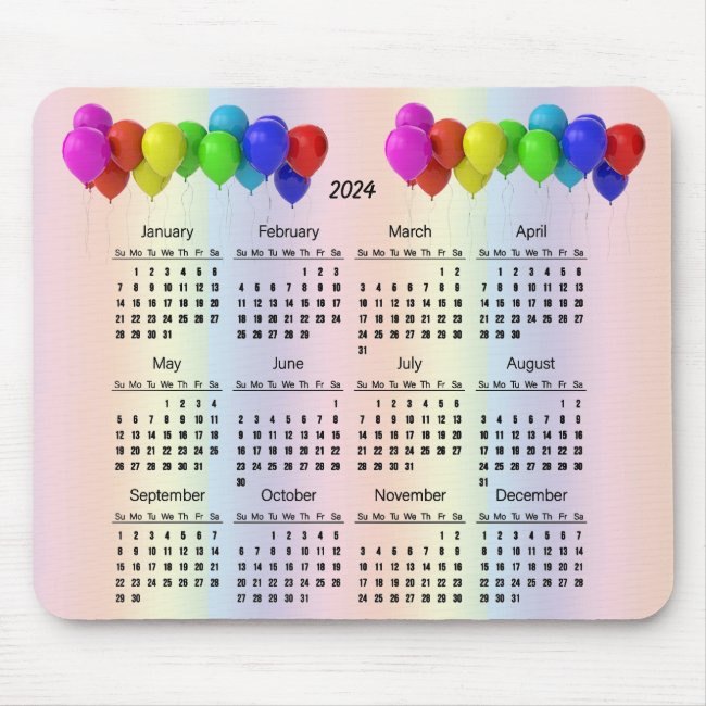 Pastel Rainbow Balloons 2024 Calendar Mousepad