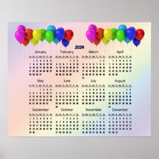 Pastel Rainbow Balloons 2024 Calendar Poster
