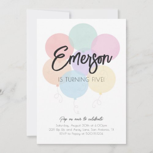 Pastel Rainbow Balloons Birthday Party Invitation