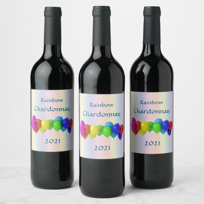 Pastel Rainbow Balloons Wine Label