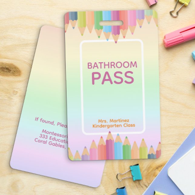 Pastel Rainbow Bathroom Pass Badge for Teachers (Creator Uploaded)