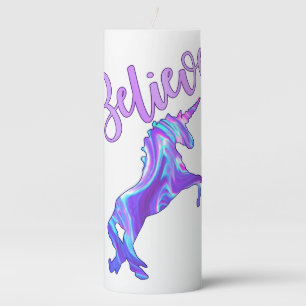 Pastel Rainbow Believe In Unicorns Pillar Candle