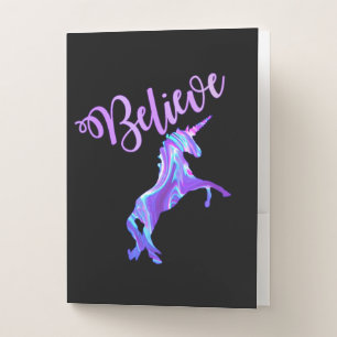 Pastel Rainbow Believe In Unicorns Pocket Folder