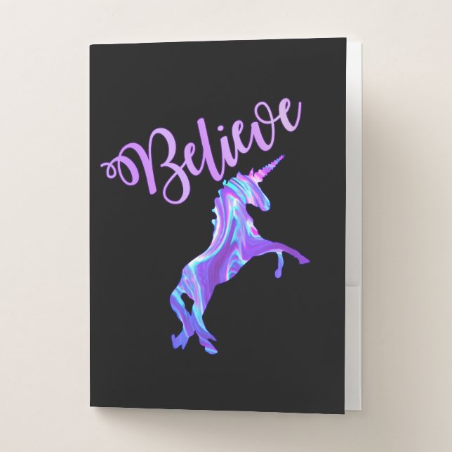 Pastel Rainbow Believe In Unicorns Pocket Folder (Front)