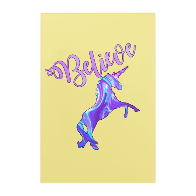 Pastel Rainbow Believe Unicorn Acrylic Print (Front)