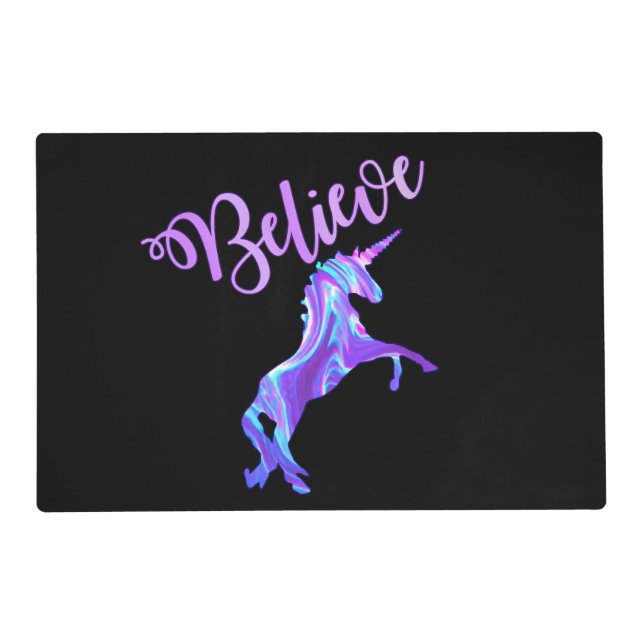 Pastel Rainbow Believe Unicorn Placemat (Front)