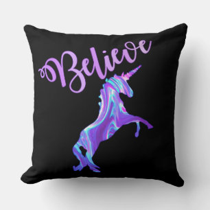 Pastel Rainbow Believe Unicorn Throw Pillow