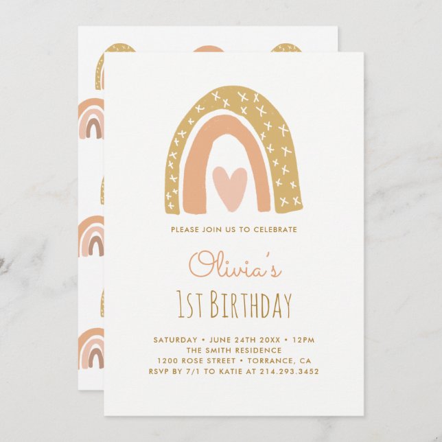 Pastel Rainbow Birthday Invitation Cards (Front/Back)