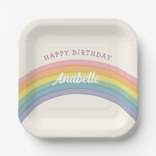 Pastel Rainbow Birthday Party Paper Plates