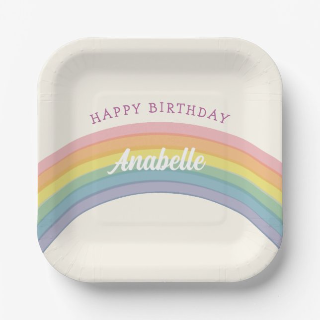 Pastel Rainbow Birthday Party Paper Plates (Front)
